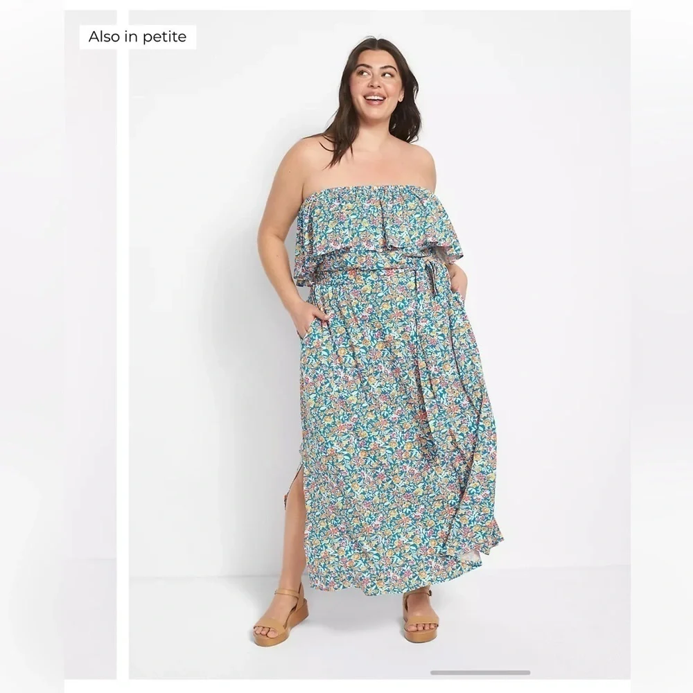 New Lane Bryant Convertible Off the Shoulder Maxi Dress Floral Blue Orange 18-20 - Picture 2 of 14